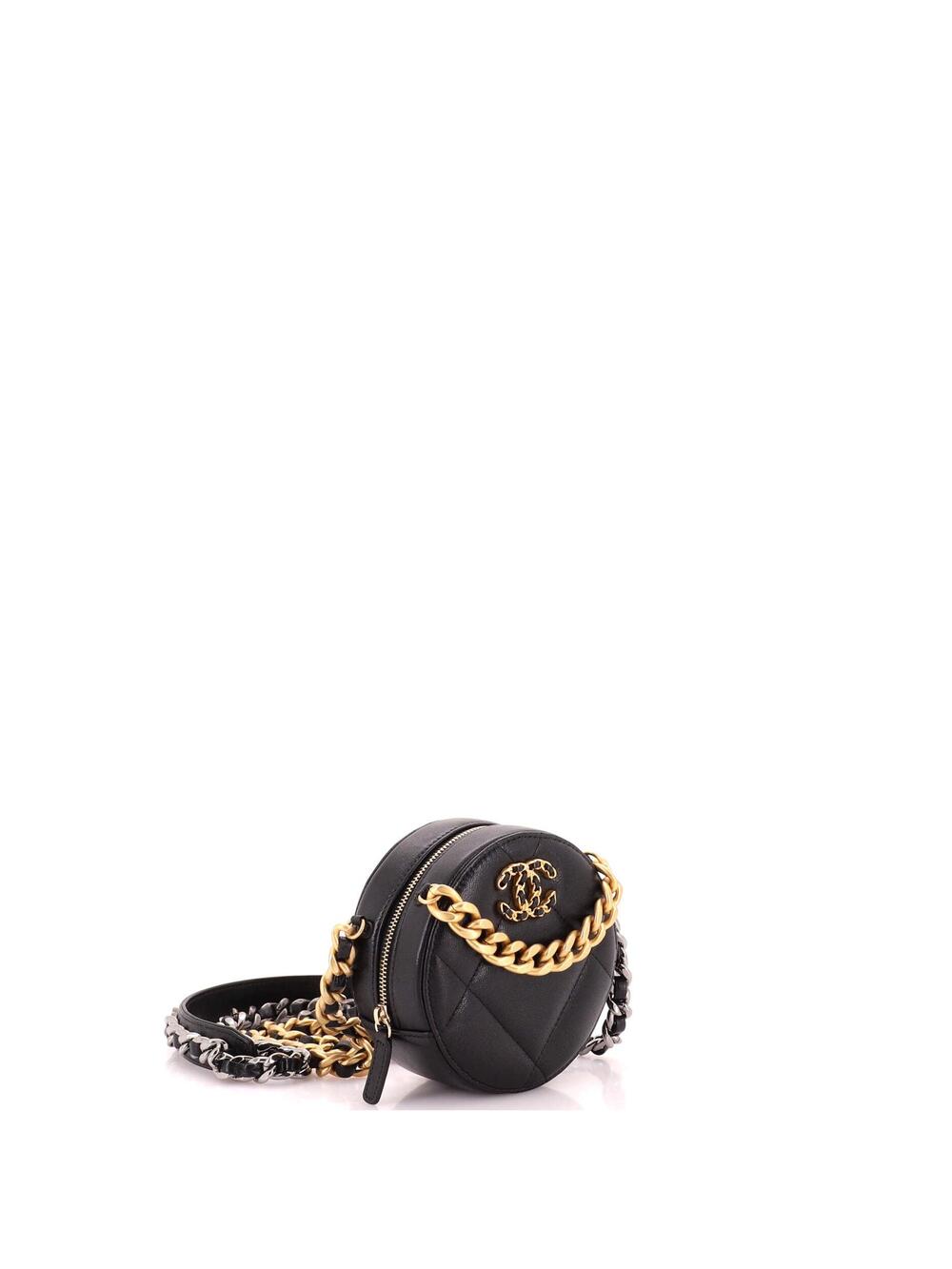 Chanel 19 Round Clutch With Chain #303907C27B - Picture 2 of 6